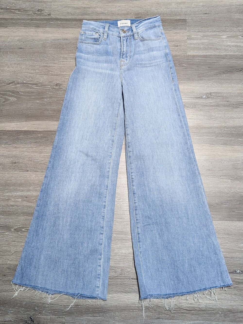 FRAME Le Palazzo High Rise Wide Leg Jeans In Humphrey Size 23 Raw Hem